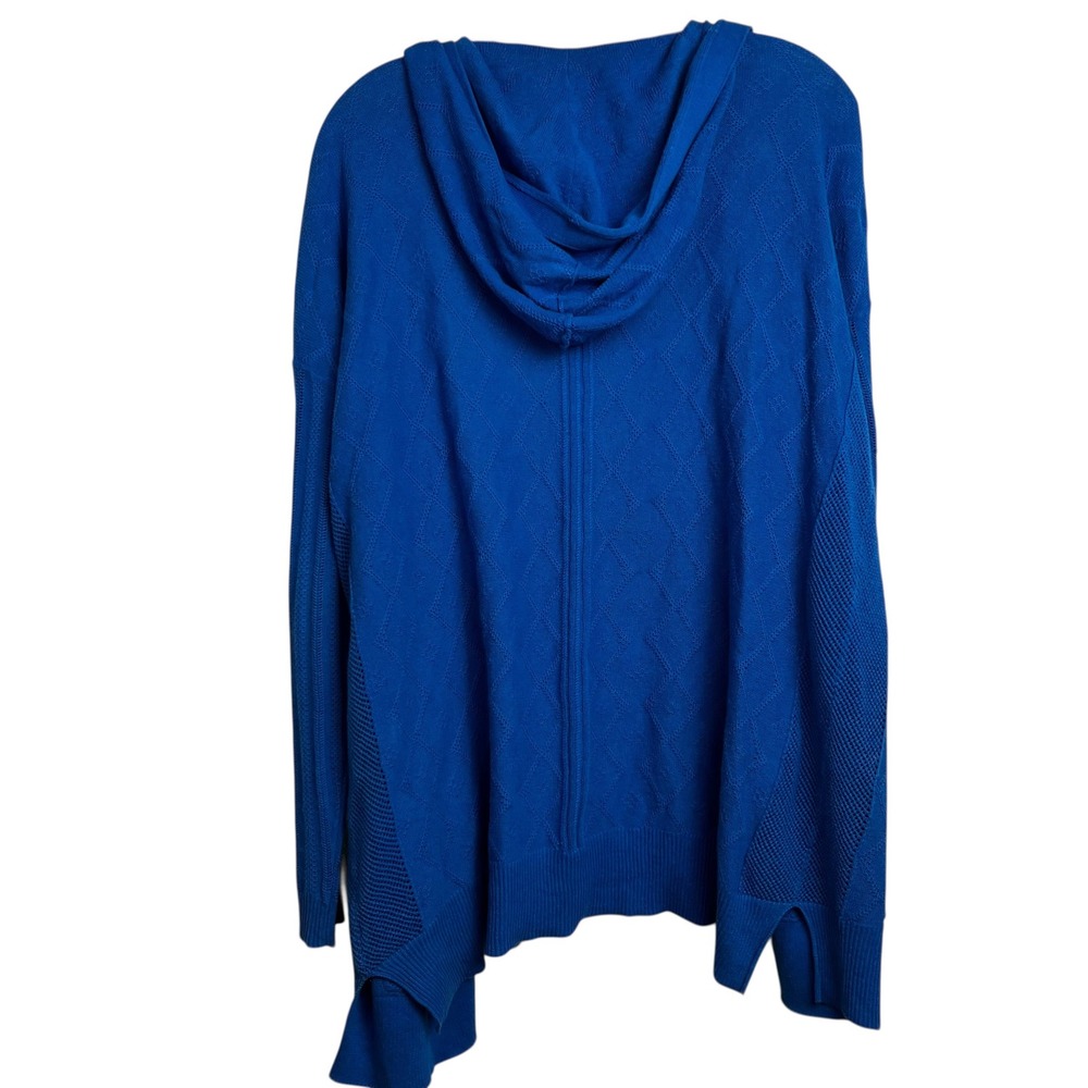 Sparrow Womens Cobalt Blue Linen Cotton Hooded Pointelle Open Front Cardigan M - Picture 6 of 7